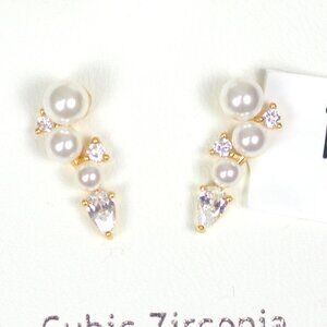STERLING SILVER CUBIC ZIRCONIA & PEARL 2-PIECE SET EARRINGS | NANETTE LEPORE